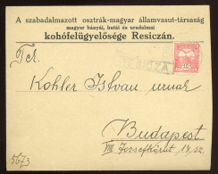 RESICA 1911. Céges Levél, Pályaudvari Bélyegzéssel Budapestre - Lettres & Documents