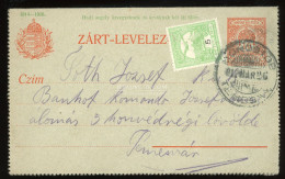 MONOSTOR 1917. Feláras Hadisegély Zárt Díjjegyes Lap 1917-ben Használva 5f Kiegészítéssel, így Ritka! - Lettres & Documents