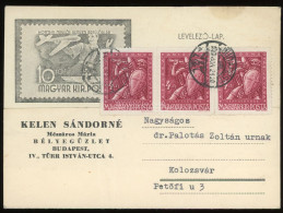 BUDAPEST 1943. Levlap Hadigondozás 3*4f Kolozsvárra - Lettres & Documents