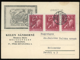 BUDAPEST 1943. Levlap Hadigondozás 3*4f Kolozsvárra - Cartas & Documentos