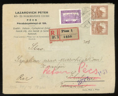 PÉCS 1929. Ajánlott Levél Romániából Visszaküldve - Cartas & Documentos