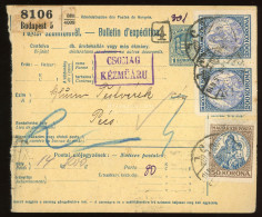 I. INFLÁCIÓ BUDAPEST1923. Csomagszállító Pécsre  Küldve - Cartas & Documentos