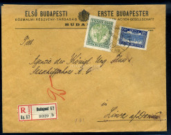 BUDAPEST 1926. Korona-fillér Vegyes Bérmentesítésű Ajánlott Céges Levél Linzbe Küldve - Covers & Documents