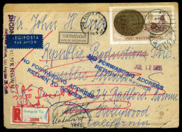 BUDAPEST 1965. Tértivevényes , Ajánlott Légi Levél , Olimpia Bélyeggel Az USA-ból Visszaküldve, Látványos Darab! - Lettres & Documents