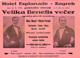 ZÁGRÁB 1926. Hotel Esplanade Kis Műsorplakát , Friedmann Mór ( N.Fenyő) Fellépése. 31*23 Cm - Sonstige & Ohne Zuordnung
