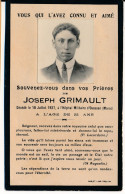 Image Pieuse Ancienne Memento Mori Joseph GRIMAULT Mort En 1927 Hopital Militaire Ouessan Maroc à L'âge De 21ans - Images Religieuses