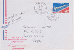 Bresil, Lettre  Pour RIO, PREMIER VOL PARIS RIO EN CONCORDE , 1976( B/007) - Poste Aérienne