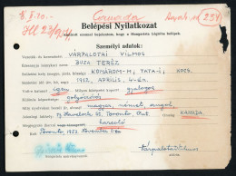 HUNGARISTA LÉGIÓ , Belépési Nyilatkozat 1953. Kanada. /  Várpalotai Vilmos 1912 Kocs, Harcoló Nyilatkozat . Soproni Nyil - Guerre, Militaire