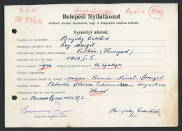 HUNGARISTA LÉGIÓ , Belépési Nyilatkozat 1953. Argentína. /  Bujáky Eduárd 1924 Vulkán,  SS Gyalogos - War, Military