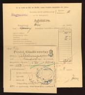 KÖPCSÉNY 1921 (!) 60f-es Díjjegyes Adóintés Föladó Vevénnyel! - Lettres & Documents