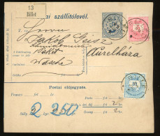 BILLÉD 1889. Krajcáros Csomagszállító Aurélházára Küldve - Covers & Documents