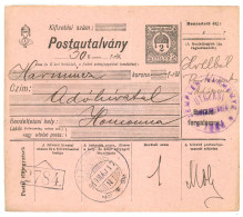UTCZÁS 1919.05.17. Postautalvány A Szlovák-ukrán Határról Homonnára Küldve - Briefe U. Dokumente