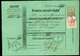 HÍDALMÁS 1875. 1871-es 5Kr Díjjegyes Postautalvány , Színesszámú 5Kr Kiegészítéssel Bánffyhunyadra Küldve! Ritka Darab! - Covers & Documents