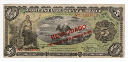 1914. MEXICO REVOLUTION 5 PESOS GOBIERNO OVERPRINT - México