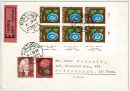 Schweiz Pro Juventute 1959, Brief Luftpost Express Dietikon - Pittsburgh (USA), Blumen / Fleurs / Flowers - Briefe U. Dokumente