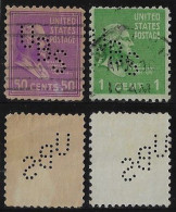 USA United States 1926/1938 2 Stamp With Perfin UBS By United Business Service From Boston Lochung Perfore - Perforés