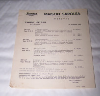 TARIF MAISON SAROLEA 1948, HERSTAL, MOTO MOTOS MOTOCYCLETTE 350 Cm3, 600 Cm3 - Moto