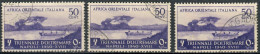 REGNO AFRICA ORIENTALE ITALIANA 1940 A.O.I. - 1ª MOSTRA TRIENNALE D'OLTREMARE 3 ESEMPLARI DA C. 50 USATI - SASSONE 30 - Africa Orientale Italiana