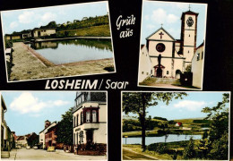73872534 Losheim Saar See Teilansichten Freibad Kirche Panorama  - Losheim