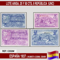 C2526# España 1937. Lote Billetes Ainsa. 25 Y 50 Cts. II República (UNC) - Colecciones