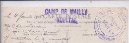 CAMP DE MAILLY- HOPITAL- CACHETS DE FRANCHISE- CACHET LINEAIRE 2 LIGNES ET ROND- REF X 1526 - WW I