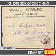 D0215# España1897. [SOB] Sobre Circulado Con 15 Cts Pelón Y Matasellos Ambulante - Otros & Sin Clasificación