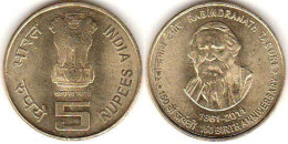 INDIA 2011 150 YEARS SINCE THE BIRTH OF RABINDRANAT TAGOR 5 RUPEES COIN UNC - Inde