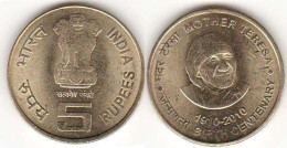 INDIA 2010 100 YEARS SINCE THE BIRTH OF MOTHER THERESA 5 RUPEES COIN UNC - Inde