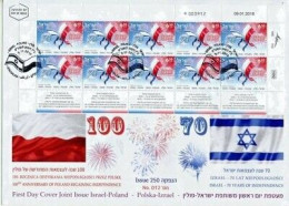 ISRAEL 2018 JOINT ISSUE WITH POLAND INDEPENDENCE 10 STAMP SHEET FDC - Neufs (avec Tabs)