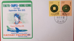 CATHAY PACIFIC TOKYO -TAIPEI-HONG KONG FIRST FLIGHT 1975 - Lettres & Documents