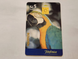PERU-(PER-TE-49A)-Iquitos-Parrot-(79)(5 SOLES)(SO502069629)(tirage-150.00)-used Card+1cars Prepiad,free - Pérou