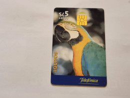 PERU-(PER-TE-49B)-Iquitos-Parrot-(80)(5 SOLES)(SO501998078)(tirage-150.00)-used Card+1cars Prepiad,free - Pérou