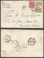 1944 Registered Cover 14c War RPO Split Ring Anse Des Mechins PQ To Hamilton Ontario - Postgeschichte