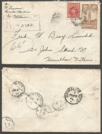 1944 Registered Cover 14c War RPO Split Ring Anse Des Mechins PQ To Hamilton Ontario - Postal History