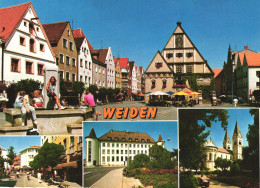 WEIDEN, BAVARIA, MULTIPLE VIEWS, CHURCH, TOWER WITH CLOCK, ARCHITECTURE, FOUNTAIN, TERRACE, PARK, GERMANY, POSTCARD - Weiden I. D. Oberpfalz