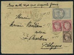 Lettre N° 33, 5f + 10c + 80c X 2,  Obl. CLERES 5 Oct 1876 Sur LR Chargée à Deux Mille Sept Cent Cinquante Frs Pour La Be - Andere & Zonder Classificatie