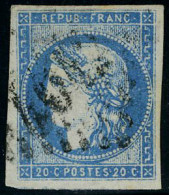 Oblitéré N° 44B, 20c Bleu Type I Report 2, Superbe, Signé Brun - Autres & Non Classés