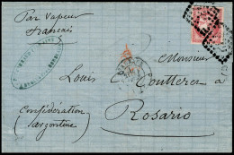 Lettre N° 49. 80c Obl S/L De Bordeaux, Pour Rosario Argentine, T.B. Signé Roumet,  Maury. - Other & Unclassified