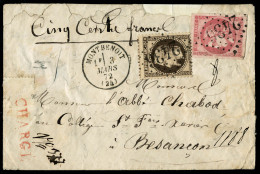 Lettre N° 49 + 30 Sur L, Cachet Chargé Et Mention Manuscrite Cinq Cent Francs, Càd Montbenoit 3 Mars 72 Pour Besancon, A - Andere & Zonder Classificatie