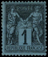 Neuf Avec Charnière N° 84, 1c Noir S/bleu De Prusse, Jolie Nuance, Bon Centrage, TB, Signé Brun + Certificat - Autres & Non Classés