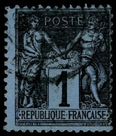 Oblitéré N° 84, 1c Noir Sur Bleu De Prusse, Dentelure Lég Améliorée Sinon T.B. Signé Brun - Otros & Sin Clasificación