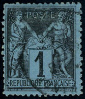 Oblitéré N° 84, 1c Noir S/bleu De Prusse, Léger Aminci, Aspect TB - Sonstige & Ohne Zuordnung