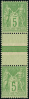 Neuf Sans Charnière N° 106e, 5c Vert Jaune, Paire Verticale Avec Pont Type I + II, TB - Andere & Zonder Classificatie