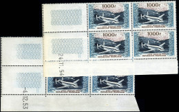 Neuf Sans Charnière N° 33, 1000F Provence, 2 Blocs De 4 Coins Datés 1953 Et 1954, TB - Sonstige & Ohne Zuordnung