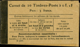 Neuf Sans Charnière N° 130-C5, 15c Semeuse Papier GC, Carnet De 20 Taxe Révisée..., TB - Photo WEB - Autres & Non Classés