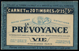 Neuf Sans Charnière N° 140, 25c Bleu Semeuse Camée, Type II, Carnet De 20 Sans Pubs, Couv.  S 38, Prévoyance, Oria, Surc - Other & Unclassified