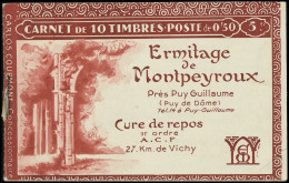 Neuf Sans Charnière N° 199-C18, 50c Rouge Semeuse Lignée (II), Carnet De 10t. MONTPEYROUX, Feuillet De Gauche Non Perfor - Other & Unclassified