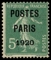 Neuf Avec Charnière N° 24, 5c Vert, PARIS 1920, TB, Signé Brun - Sonstige & Ohne Zuordnung