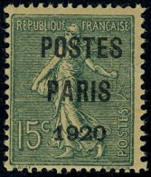 Neuf Sans Charnière N° 25, 15c PARIS 1920, Légère Adhérence, TB, Signé Calves - Sonstige & Ohne Zuordnung