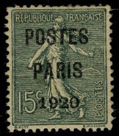 Neuf Avec Charnière N° 25, 15c Vert Olive Postes Paris 1920, T.B. - Sonstige & Ohne Zuordnung